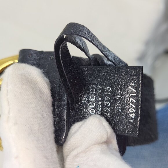GUCCI Black Leather Belt Gold Tone GG Buckle main image 4